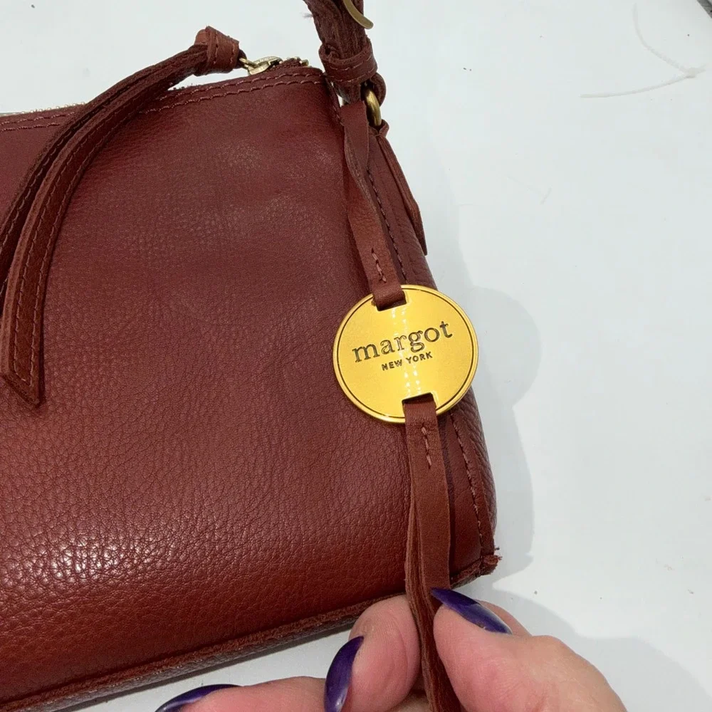 Margot New York Jules Double Zip Leather Crossbody Bag Brown - Picture 5 of 11